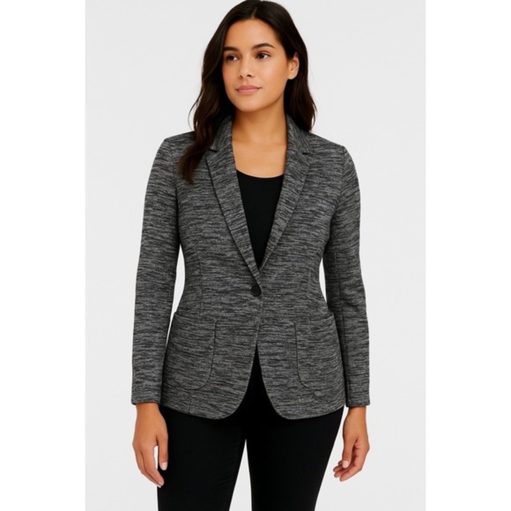 GAP Heathered Knit Blazer Black Grey Single Button‎ Pockets XS Preppy 68-33